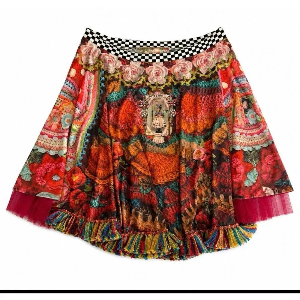 IPNG Design Colorful Boho Patchwork Tassel Skirt Wearable Art One Size